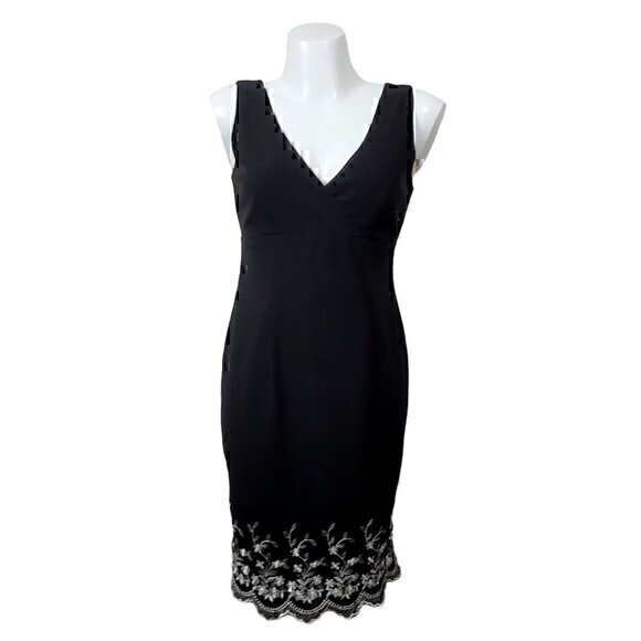 CDC Black White Eyelet Embroidered Sleeveless Sheath Dress V-neck 8 - Picture 1 of 12